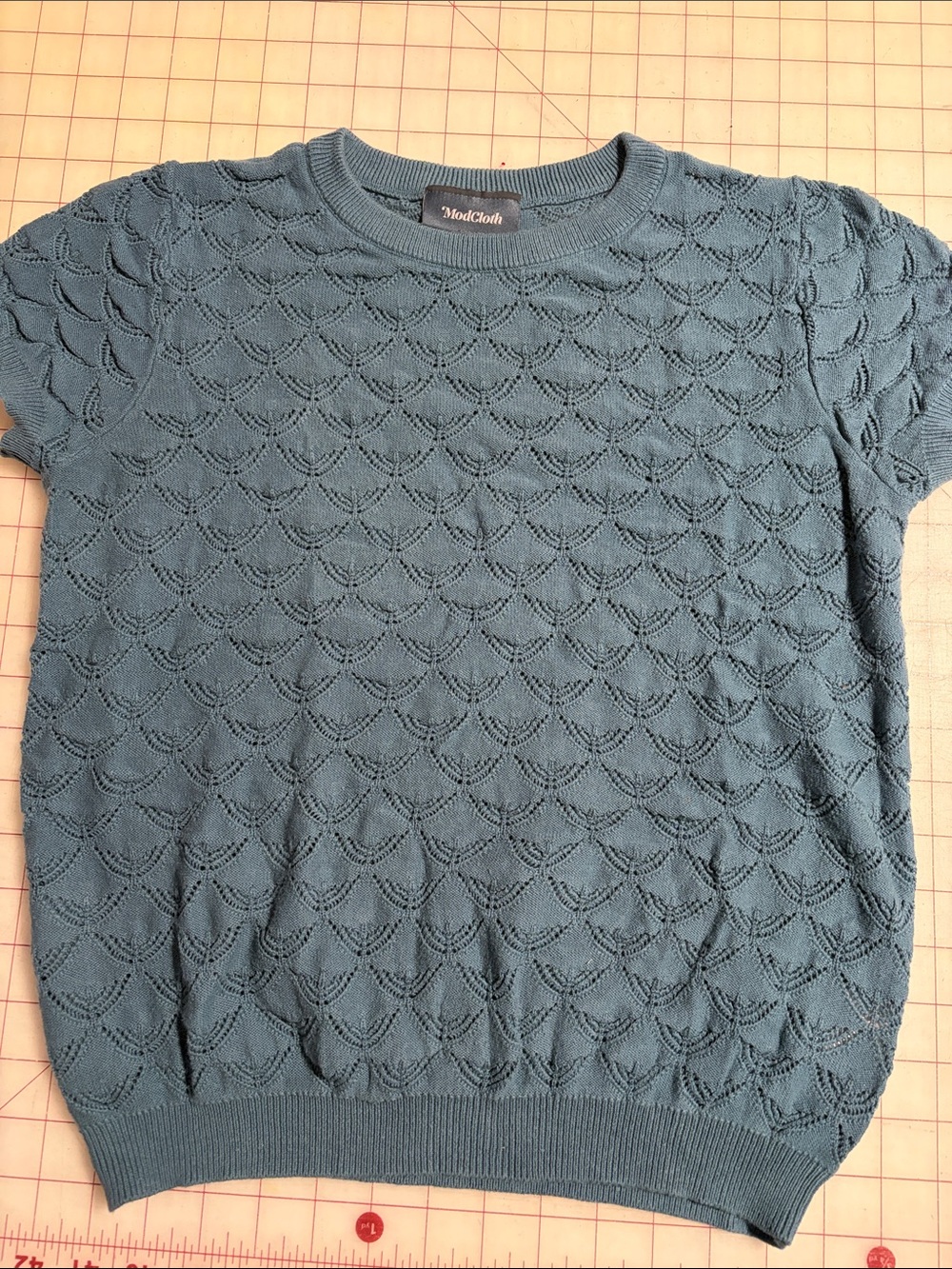 ModCloth Teal Openwork Knit Short-Sleeve Top